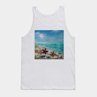 Tropical Summer Turquoise Ocean Waves Sandy Beach Seashells Tank Top